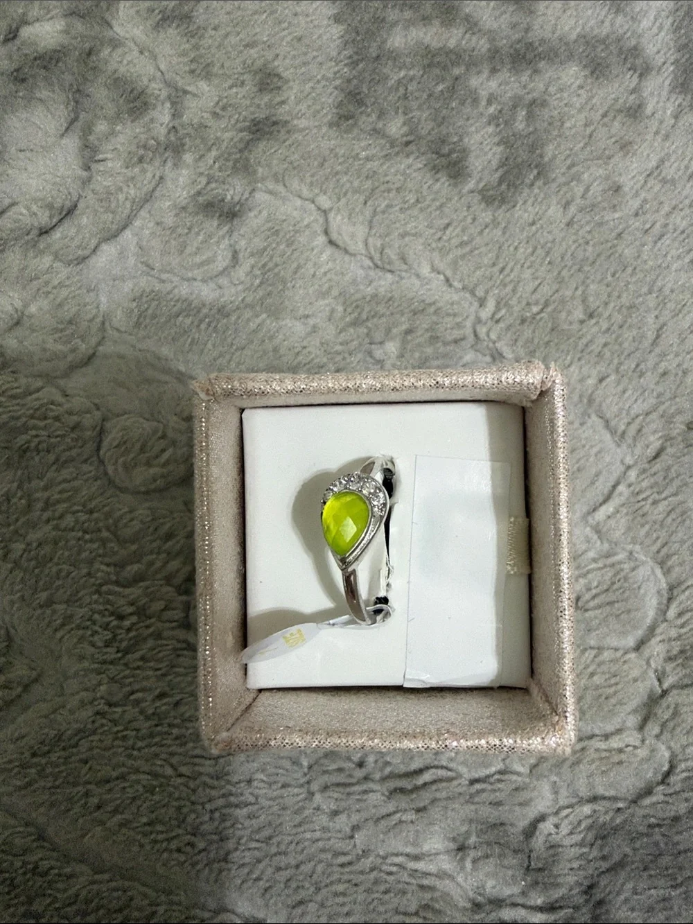 Silver Teardrop Ring with Lime Green Stone